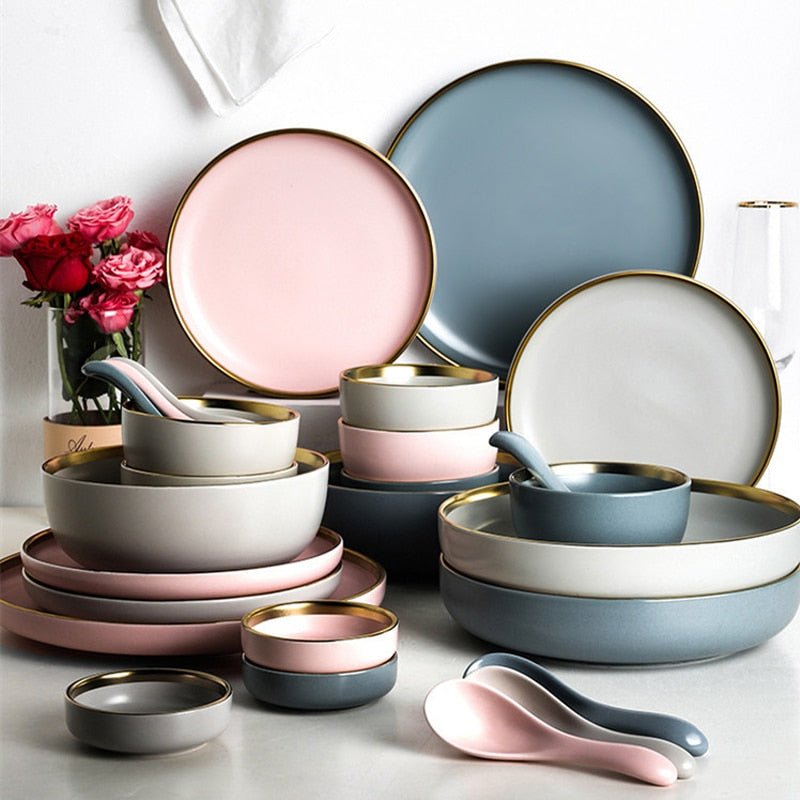 Solid Color Ceramic Gold Inlay Dinnerware