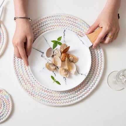 Ceramic Circular Tray w/ Wooden Handles