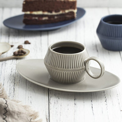 Roman Vertical Stripe Ceramic Mug & Saucer