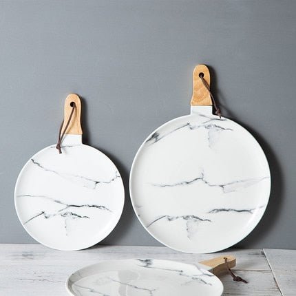 Ceramic Circular Tray w/ Wooden Handles