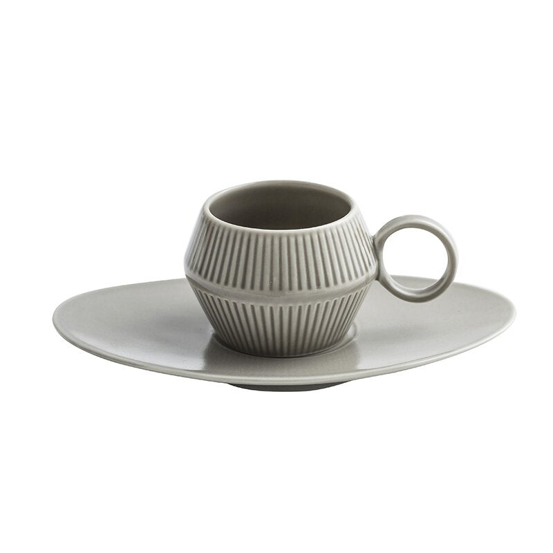 Roman Vertical Stripe Ceramic Mug & Saucer