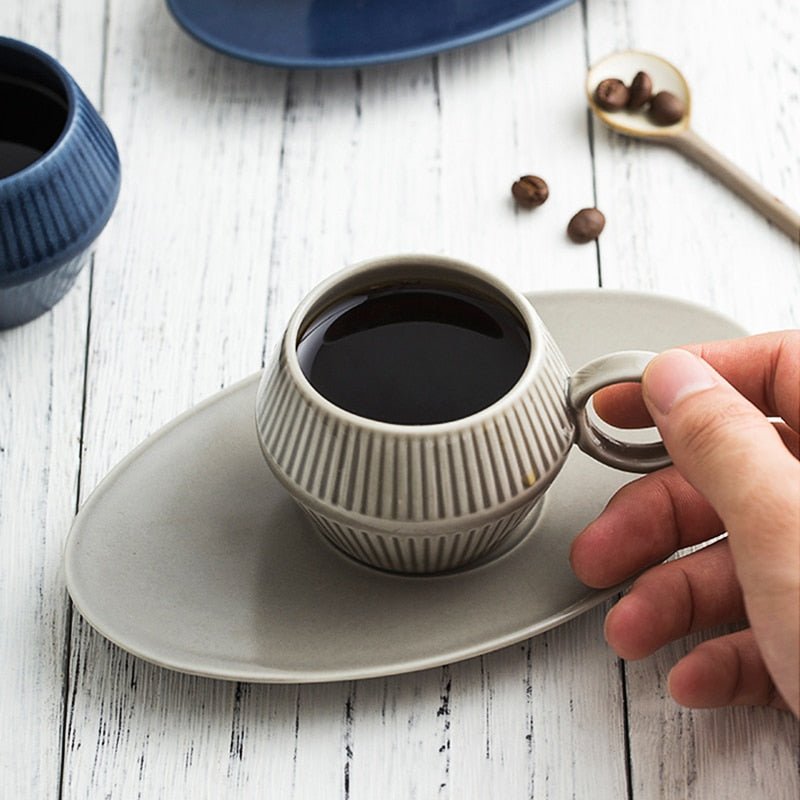 Roman Vertical Stripe Ceramic Mug & Saucer