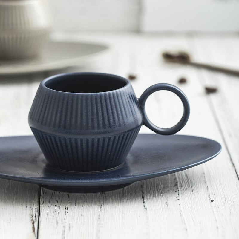 Roman Vertical Stripe Ceramic Mug & Saucer