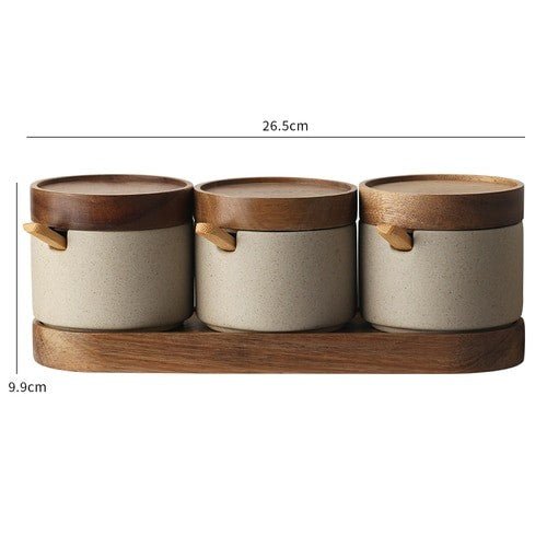 Ceramic Seasoning Jars w/ Wooden Lid and Spoon