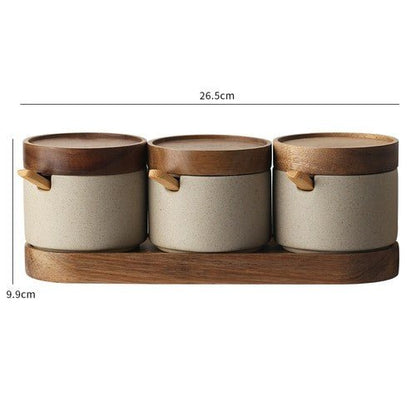 Ceramic Seasoning Jars w/ Wooden Lid and Spoon