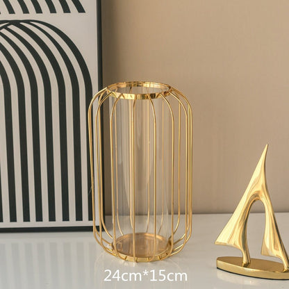 Golden Metal Cage Vase