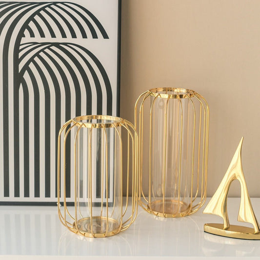 Golden Metal Cage Vase