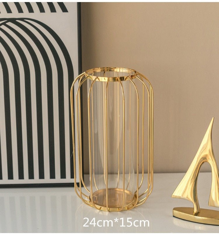 Golden Metal Cage Vase