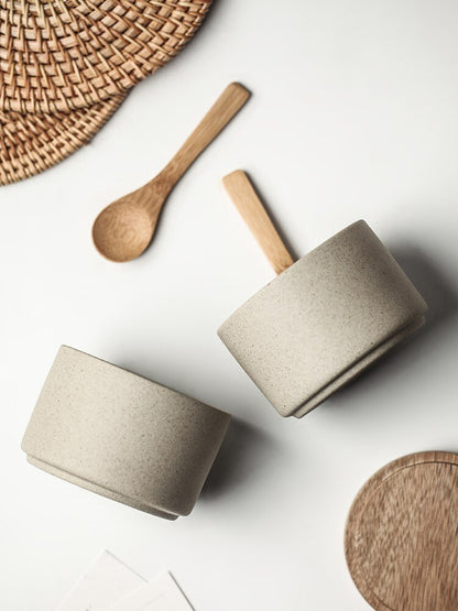 Ceramic Seasoning Jars w/ Wooden Lid and Spoon